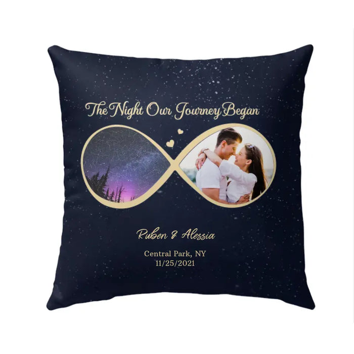 The Night Our Journey Began - Personalized Photo Upload Gift Custom Pillow, Map Location, Gifts For Couples