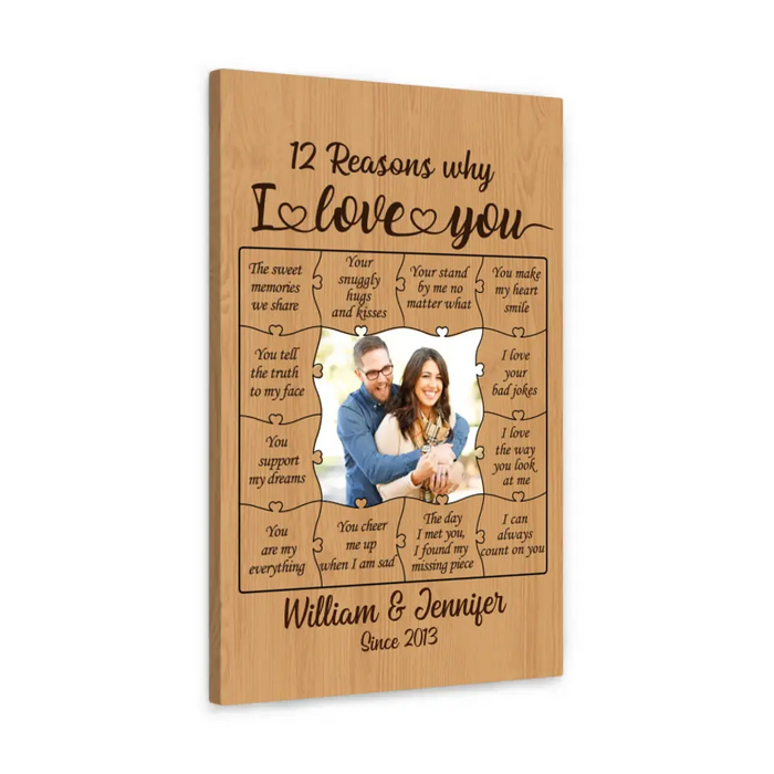 12 Reasons Why I Love You - Personalized Upload Photo Gift, Valentine Gifts Custom Canvas For Couples