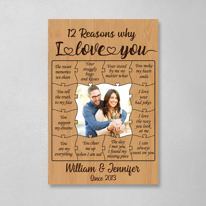 12 Reasons Why I Love You - Personalized Upload Photo Gift, Valentine Gifts Custom Canvas For Couples