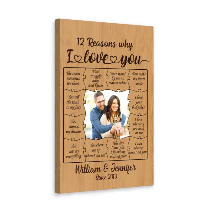 12 Reasons Why I Love You - Personalized Upload Photo Gift, Valentine Gifts Custom Canvas For Couples