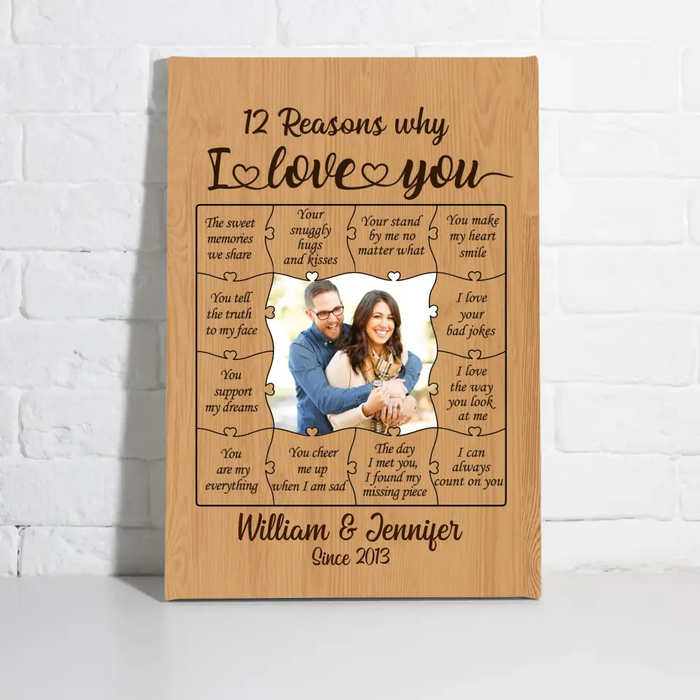 12 Reasons Why I Love You - Personalized Upload Photo Gift, Valentine Gifts Custom Canvas For Couples