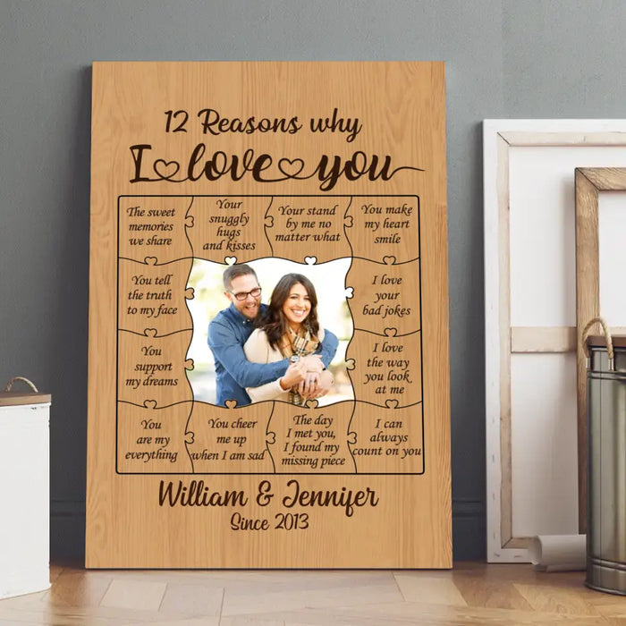 12 Reasons Why I Love You - Personalized Upload Photo Gift, Valentine Gifts Custom Canvas For Couples