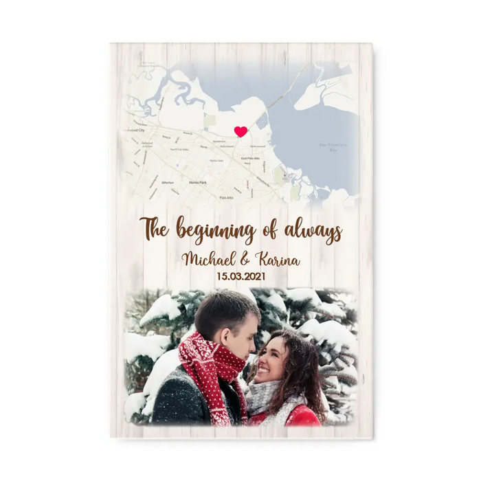 The Beginning Of Always - Personalized Gifts Custom Map Print Canvas For Couples, City Map Print