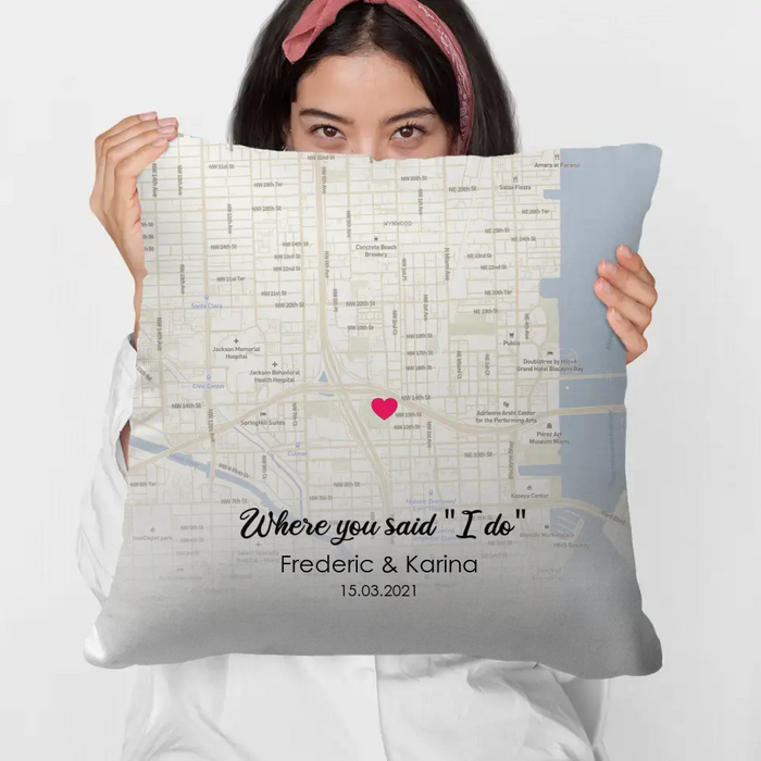 Where You Said I Do - Personalized Gifts Custom Map Print Pillow Gifts For Couples, Anniversary Gift