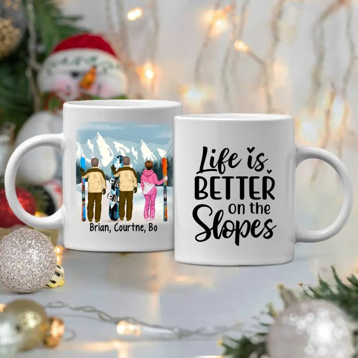 Personalized Mug, Snowboarding and Skiing Friends, Gift For Snowboard And Ski Lovers