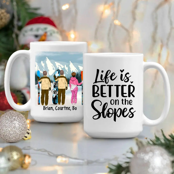 Personalized Mug, Snowboarding and Skiing Friends, Gift For Snowboard And Ski Lovers