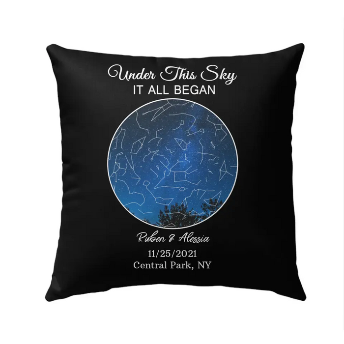 Under This Sky It All Began - Personalized Photo Upload Gifts Custom Map Print Pillow For Couples, Sky Star Map Pillow