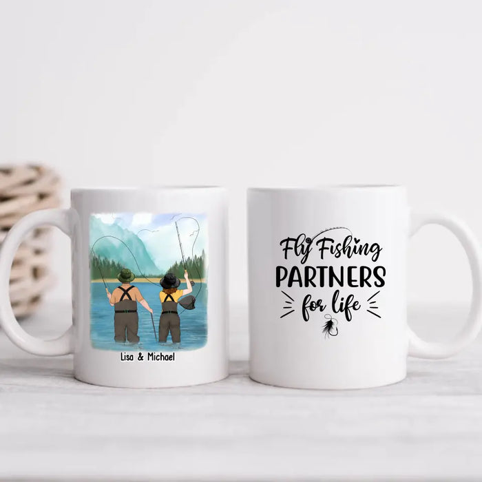 Fishing Partners For Life - Personalized Gifts Custom Mug For Family For Couples, Fly Fishing Lovers