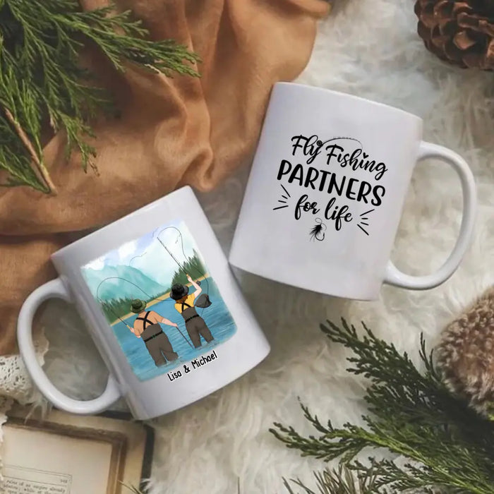 Fishing Partners For Life - Personalized Gifts Custom Mug For Family For Couples, Fly Fishing Lovers