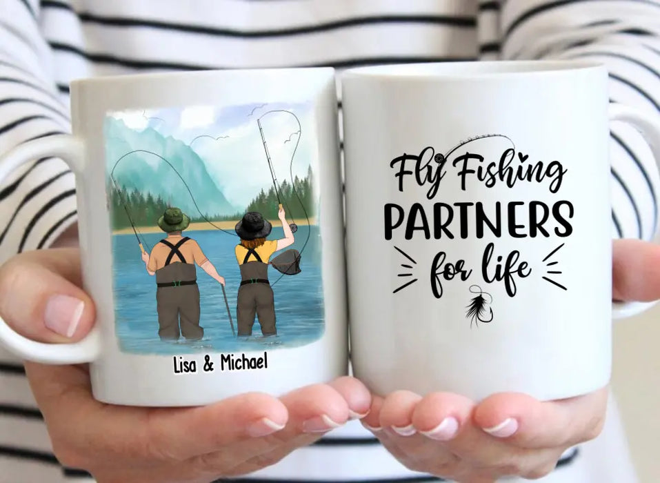 Fishing Partners For Life - Personalized Gifts Custom Mug For Family For Couples, Fly Fishing Lovers