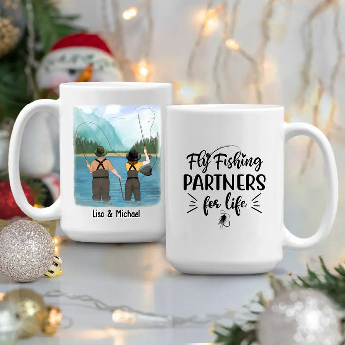 Fishing Partners For Life - Personalized Gifts Custom Mug For Family For Couples, Fly Fishing Lovers