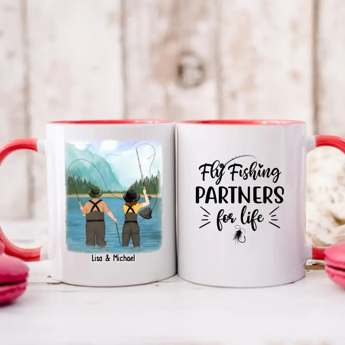 Fishing Partners For Life - Personalized Gifts Custom Mug For Family For Couples, Fly Fishing Lovers