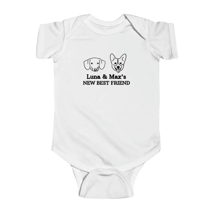 New Best Friend Onesie, Custom Dog Baby Onesie, Baby Shower Gift, Dog Name Onesie, Personalized Baby Onesie