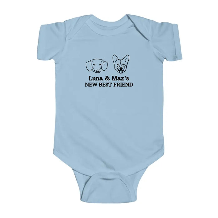 New Best Friend Onesie, Custom Dog Baby Onesie, Baby Shower Gift, Dog Name Onesie, Personalized Baby Onesie