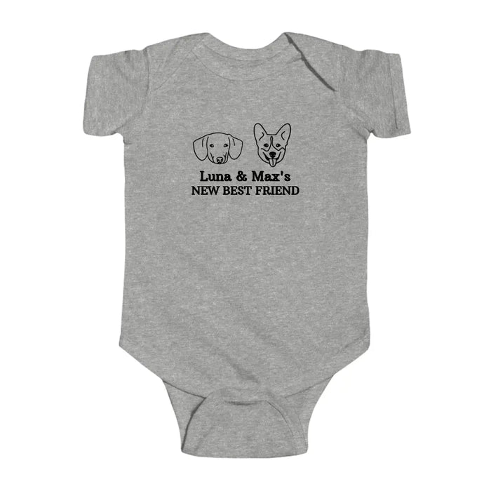 New Best Friend Onesie, Custom Dog Baby Onesie, Baby Shower Gift, Dog Name Onesie, Personalized Baby Onesie