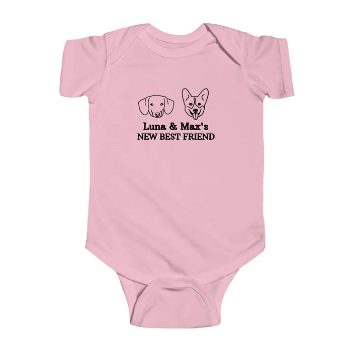 New Best Friend Onesie, Custom Dog Baby Onesie, Baby Shower Gift, Dog Name Onesie, Personalized Baby Onesie