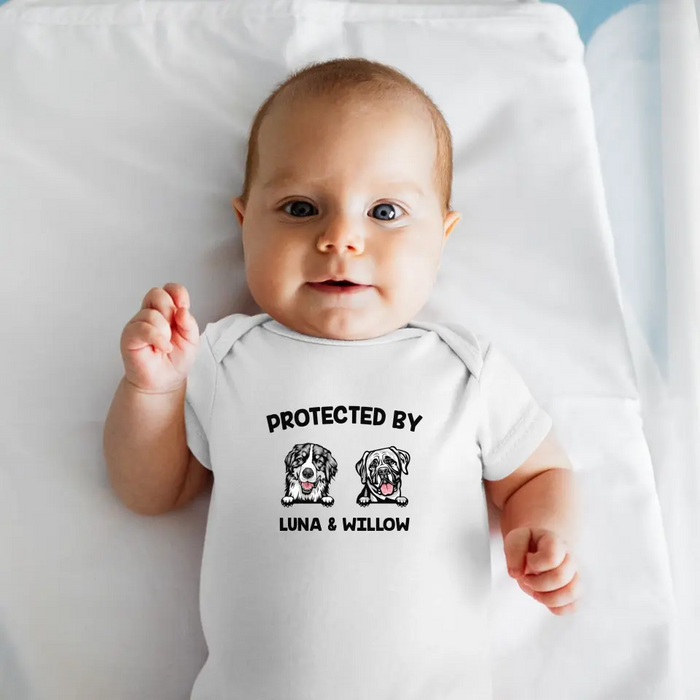 Protected By My Dog Onesie, Custom Dog Baby Onesie, Baby Shower Gift, Dog Name Onesie, Personalized Baby Onesie