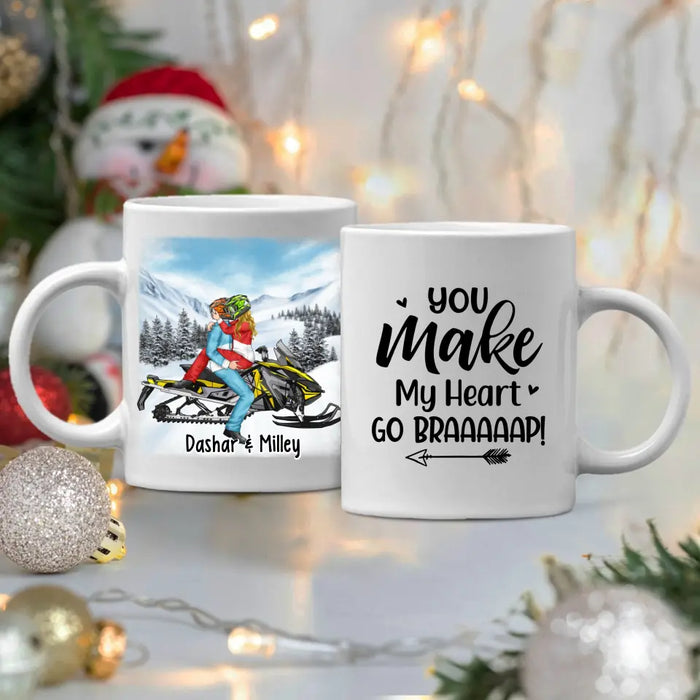 Kissing Snowmobiling Couple - Personalized Mug For Him, For Her