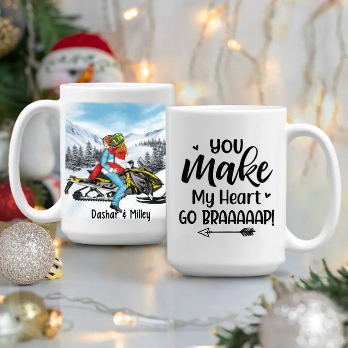 Kissing Snowmobiling Couple - Personalized Mug For Him, For Her