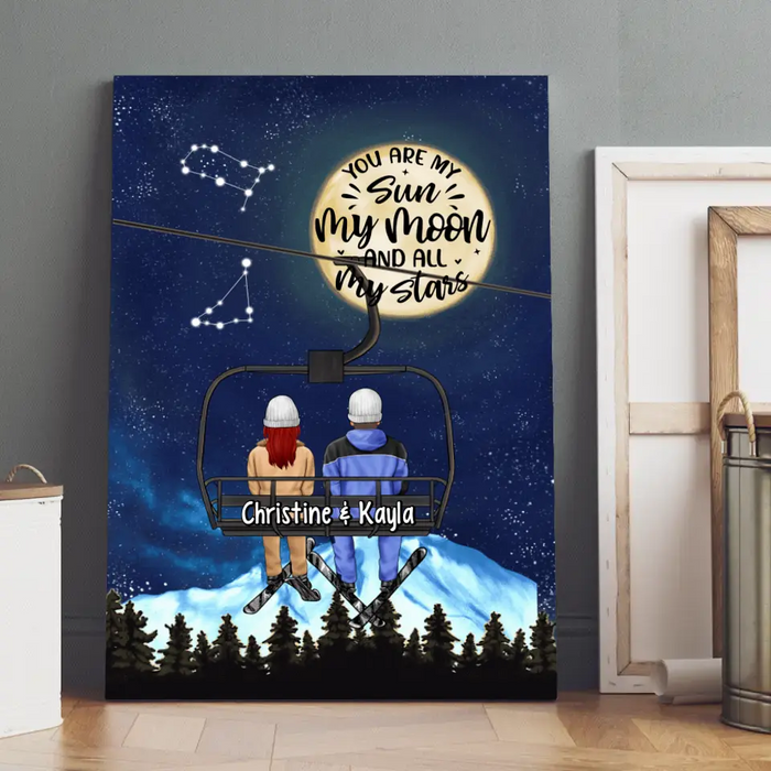 You Are My Sun My Moon And All My Stars - Personalized Canvas For Couples, The Family, Skiing, Astronomy Lovers