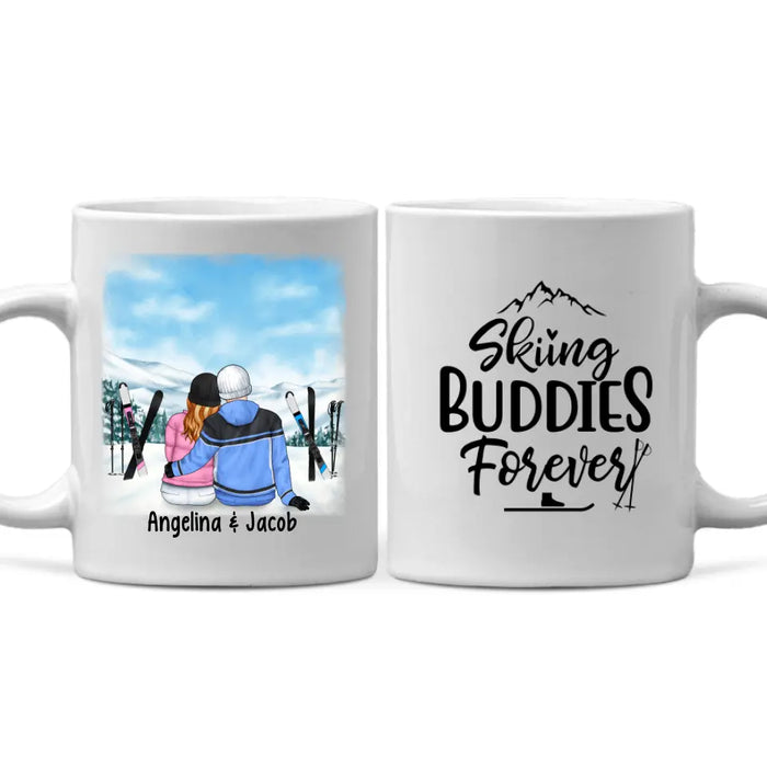 Skiing Couple Sitting Together - Personalized Mug For Her, Him, Skiing