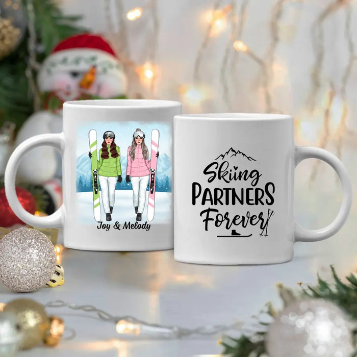 Skiing Partners Forever - Personalized Mug For Friends, For Her, Skiing