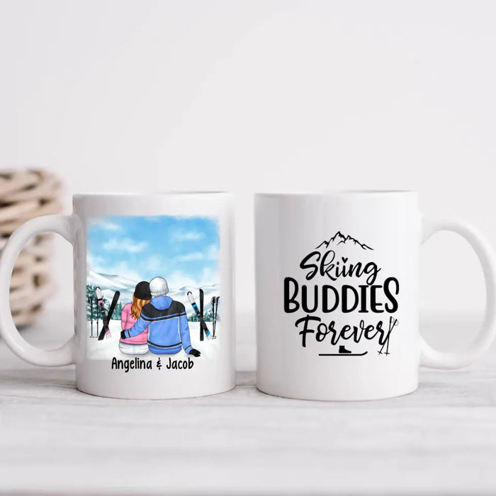 Skiing Couple Sitting Together - Personalized Mug For Her, Him, Skiing