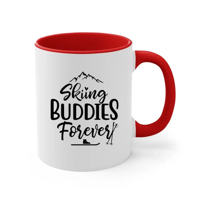 Skiing Couple Sitting Together - Personalized Mug For Her, Him, Skiing