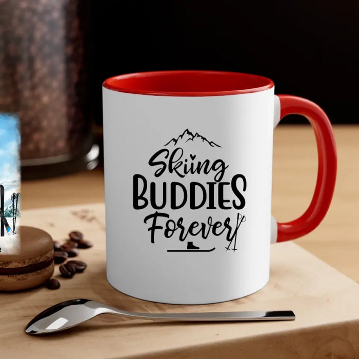 Skiing Couple Sitting Together - Personalized Mug For Her, Him, Skiing