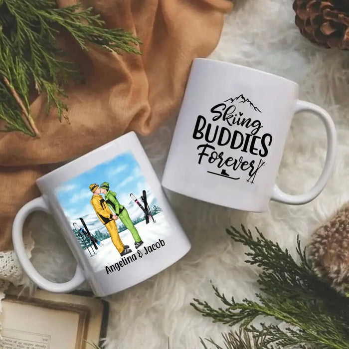 Skiing Buddies Forever - Personalized Mug For Couples, For Him, For Her, Skiing