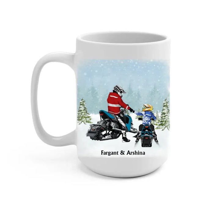 Riding Partners For Life - Personalized Gifts Custom Mom Dad with Kid Mug For Snowmobiling Lovers