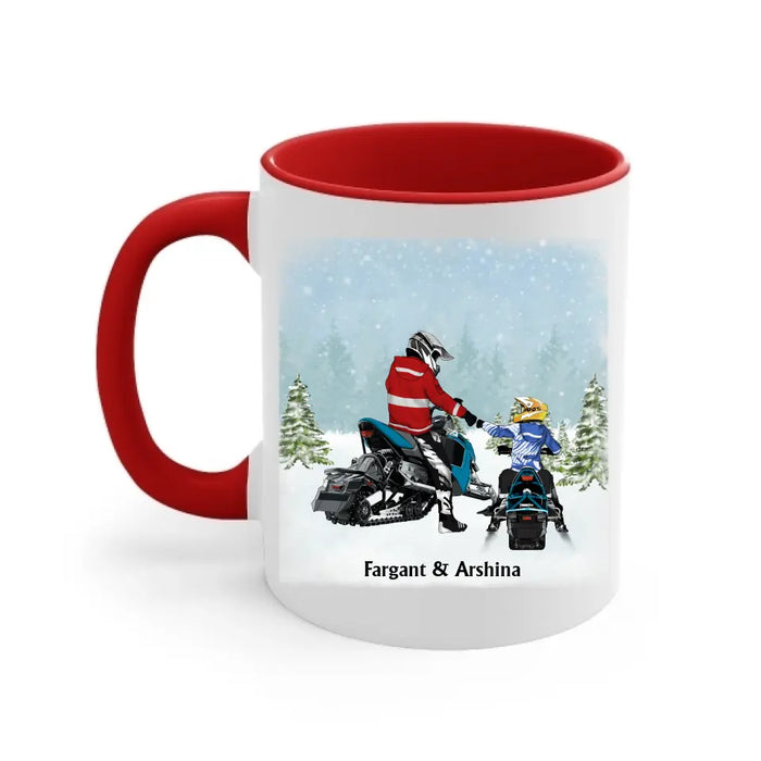 Riding Partners For Life - Personalized Gifts Custom Mom Dad with Kid Mug For Snowmobiling Lovers