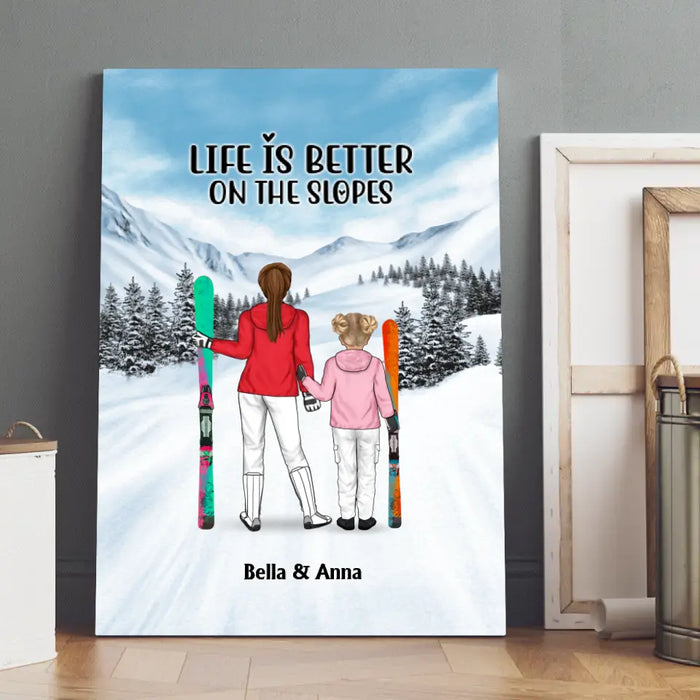 Skiing Partners For Life - Personalized Gifts Custom Dad Mom with Kid Canvas For Skiing Lovers