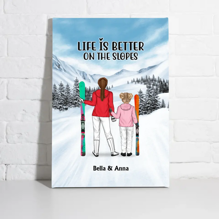 Skiing Partners For Life - Personalized Gifts Custom Dad Mom with Kid Canvas For Skiing Lovers