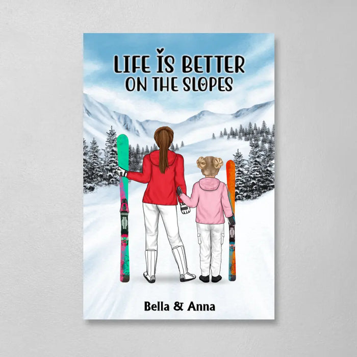 Skiing Partners For Life - Personalized Gifts Custom Dad Mom with Kid Canvas For Skiing Lovers