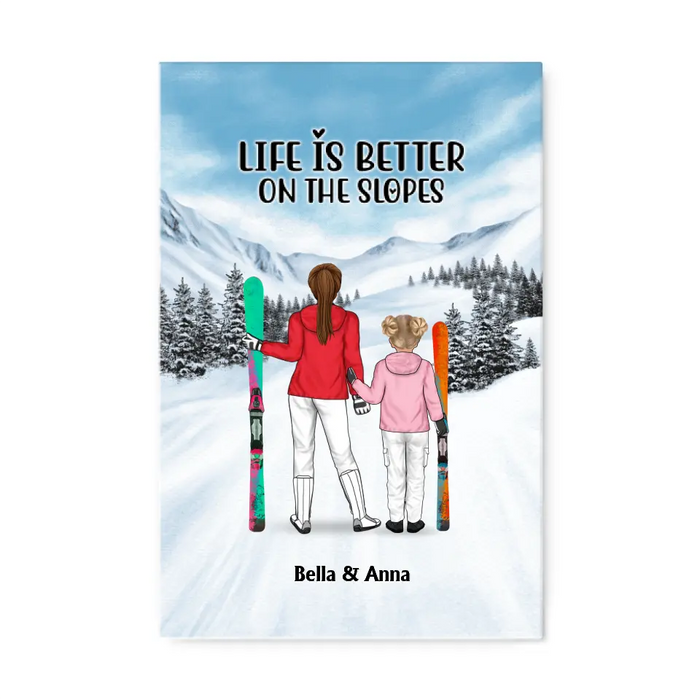 Skiing Partners For Life - Personalized Gifts Custom Dad Mom with Kid Canvas For Skiing Lovers