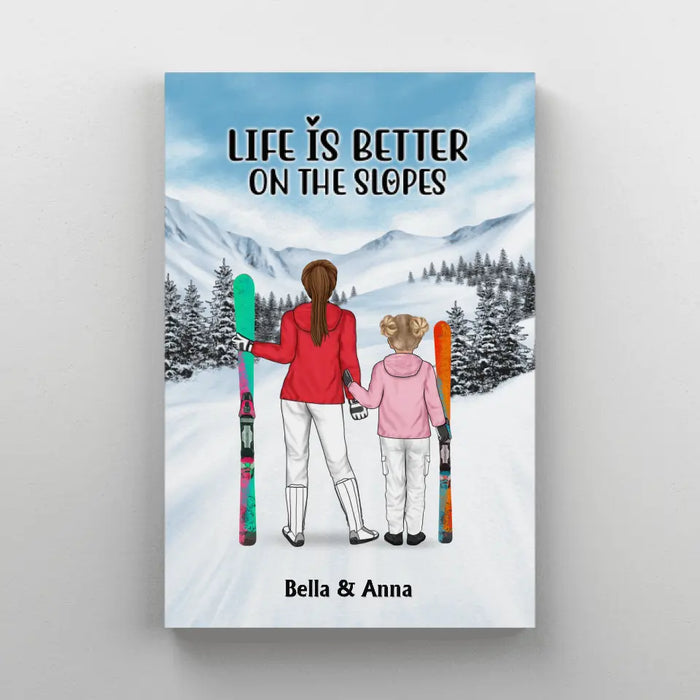 Skiing Partners For Life - Personalized Gifts Custom Dad Mom with Kid Canvas For Skiing Lovers