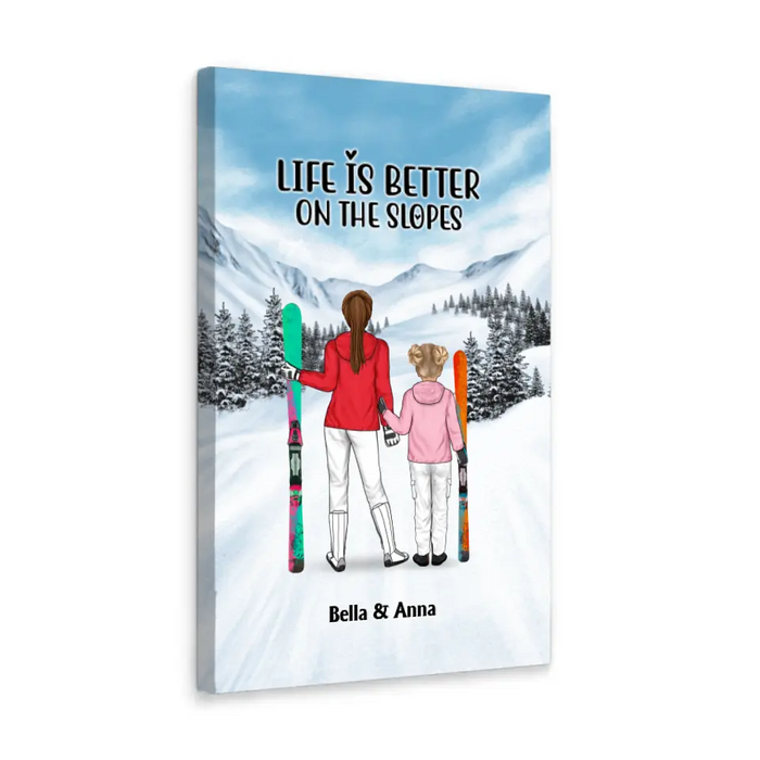 Skiing Partners For Life - Personalized Gifts Custom Dad Mom with Kid Canvas For Skiing Lovers