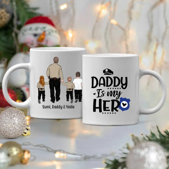 Daddy Is My Hero - Personalized Gifts Custom Police Officer Mug For Mom Or Dad, Police Officer Gifts