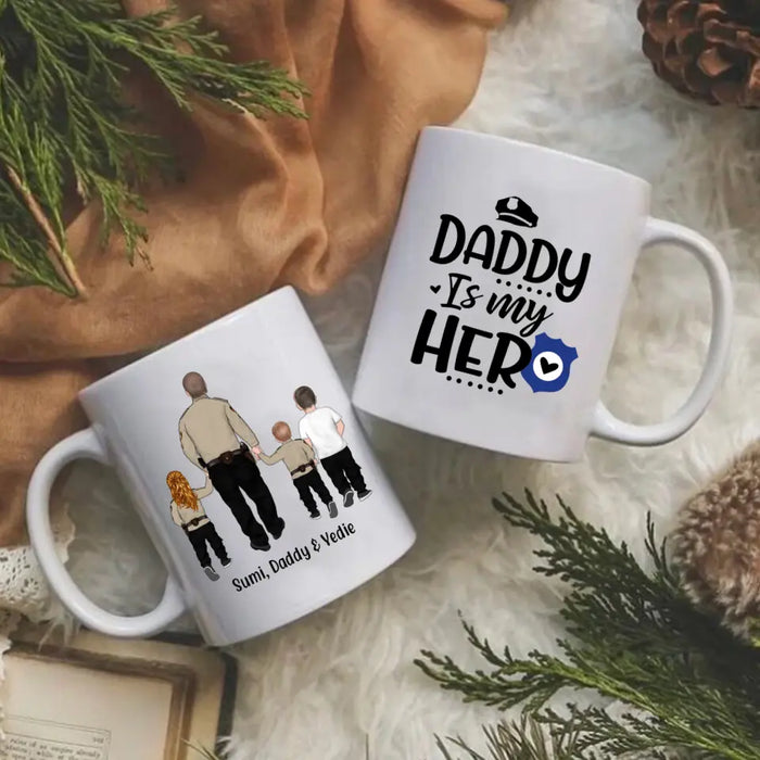 Daddy Is My Hero - Personalized Gifts Custom Police Officer Mug For Mom Or Dad, Police Officer Gifts