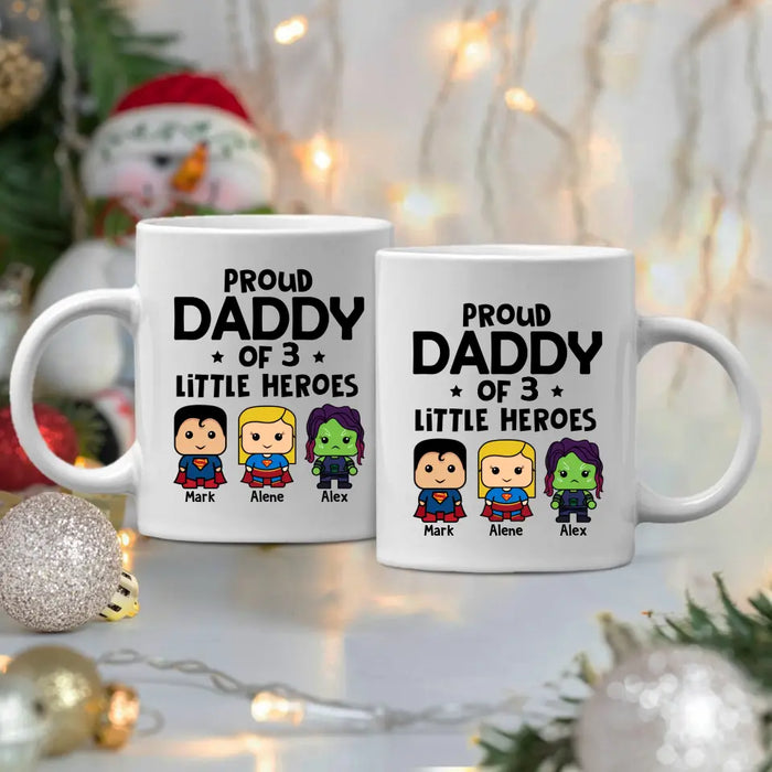 Proud Daddy of Little Heroes - Father's Day Personalized Gifts Custom Mug for Dad, Superhero Lovers