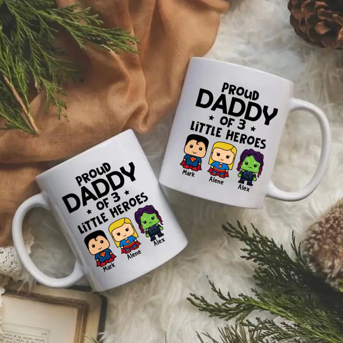 Proud Daddy of Little Heroes - Father's Day Personalized Gifts Custom Mug for Dad, Superhero Lovers