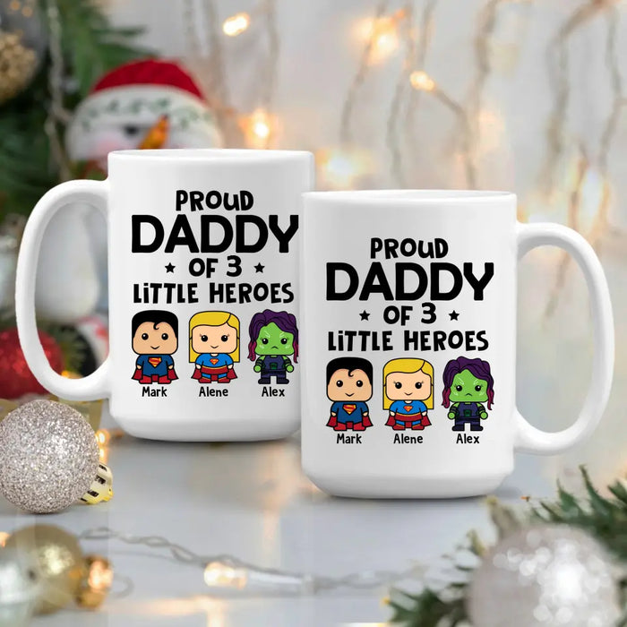 Proud Daddy of Little Heroes - Father's Day Personalized Gifts Custom Mug for Dad, Superhero Lovers