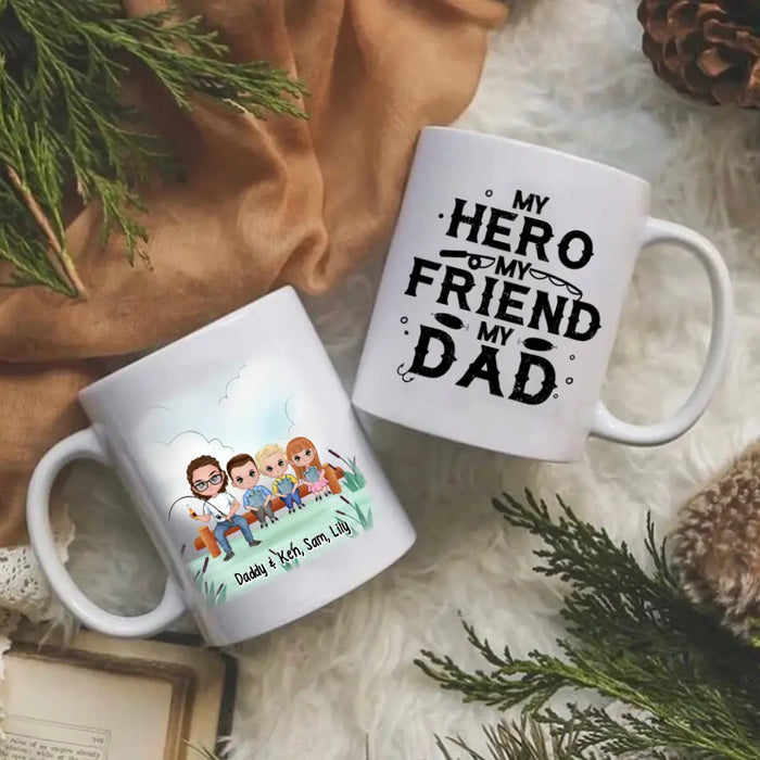 Up To 3 Kids My Hero My Friend My Dad - Personalized Mug For Dad, Fishing , Father's Day