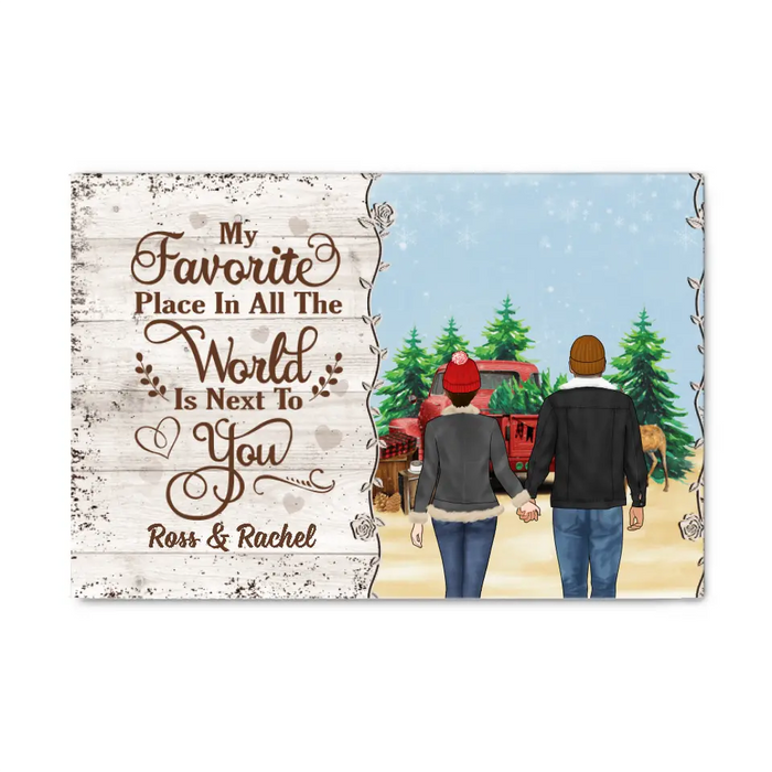 Personalized Canvas, My Favorite Place In All The World Is Next To You, Couple Holding Hands, Christmas Gift For Couples