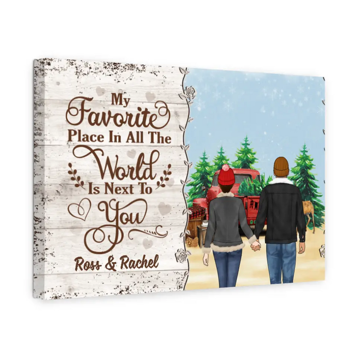 Personalized Canvas, My Favorite Place In All The World Is Next To You, Couple Holding Hands, Christmas Gift For Couples