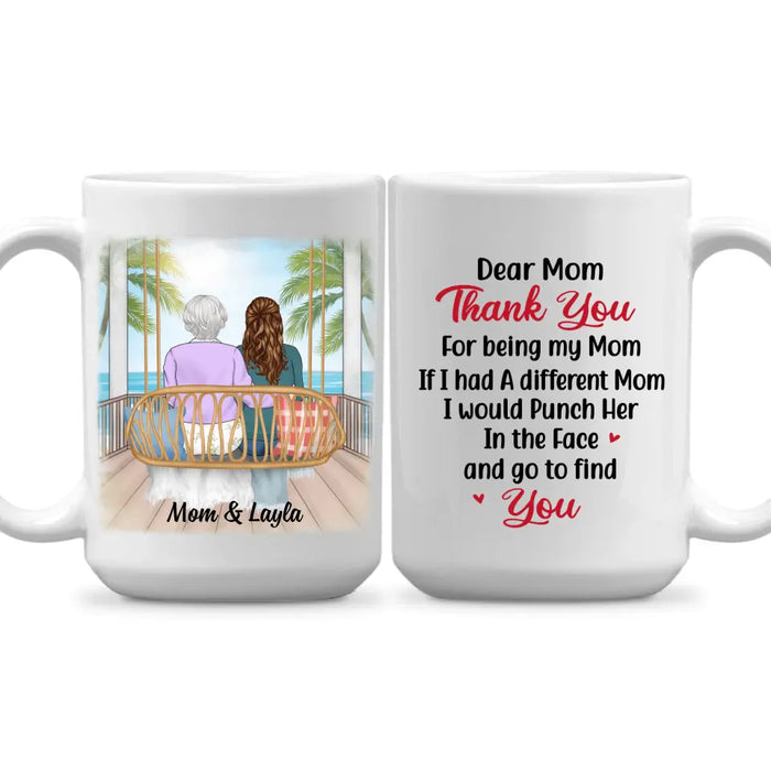 Thank You For Being My Mom Sitting On Swing - Personalized Mug For Mom, Mother's Day