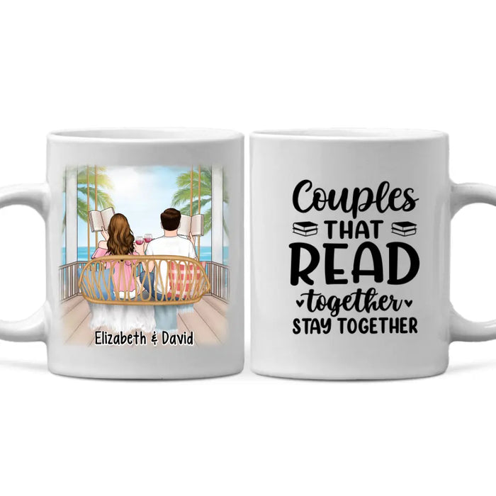 Personalized Mug, Reading Book On Swing, Couple Friends Sisters Gift, Gift For Reading Lovers, Book Lovers