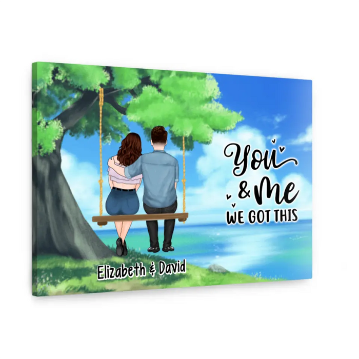 Couple And Kid Sitting On Tree Swing - Personalized Canvas For The Family, For Her, For Him