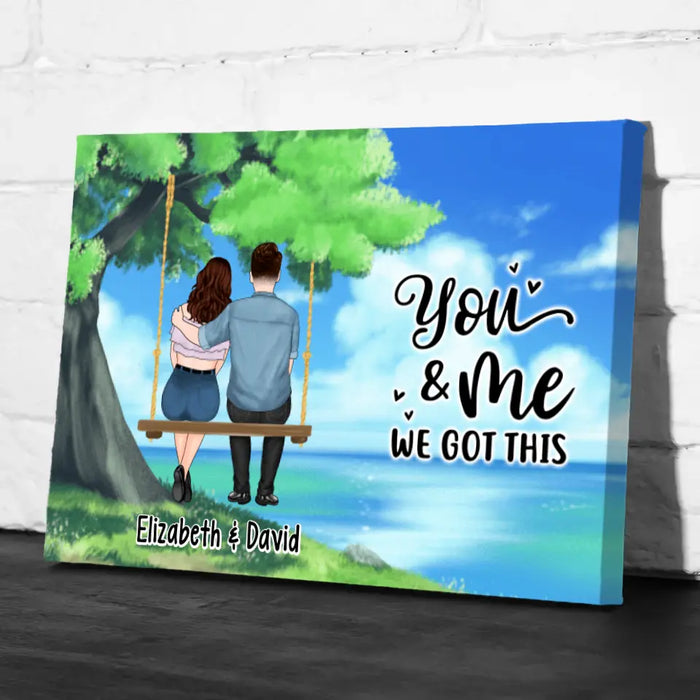 Couple And Kid Sitting On Tree Swing - Personalized Canvas For The Family, For Her, For Him